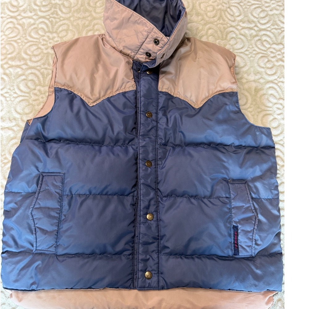 Vintage Windbreaker Western Down Puffer Vest Blue Tan XL RN14978 Made in Korea
